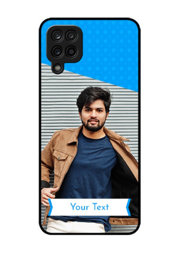 Galaxy F12 Photo Printing on Glass Case - Simple Blue Color Design