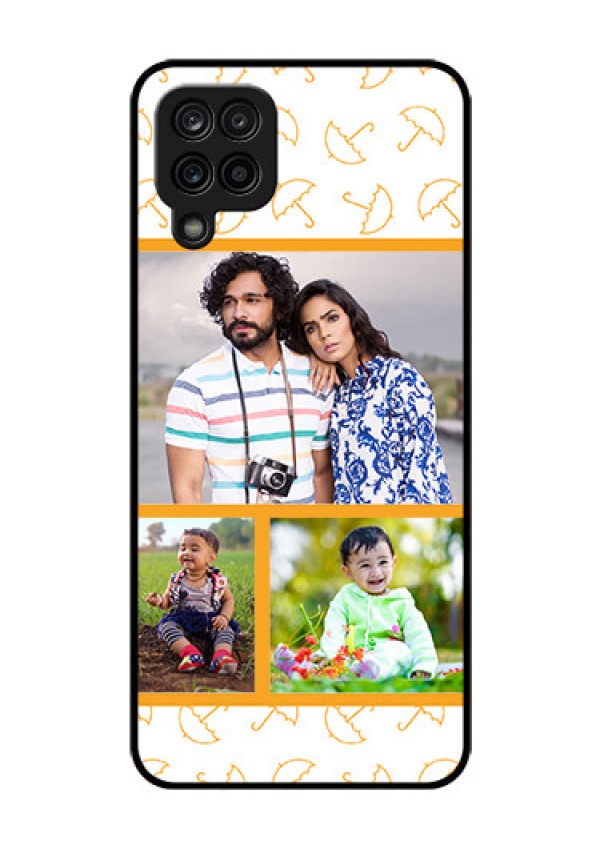 Galaxy F12 Custom Glass Mobile Case - Yellow Pattern Design