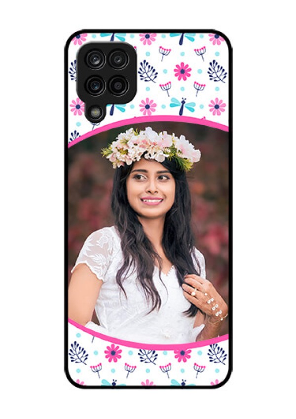Galaxy F12 Photo Printing on Glass Case - Colorful Flower Design