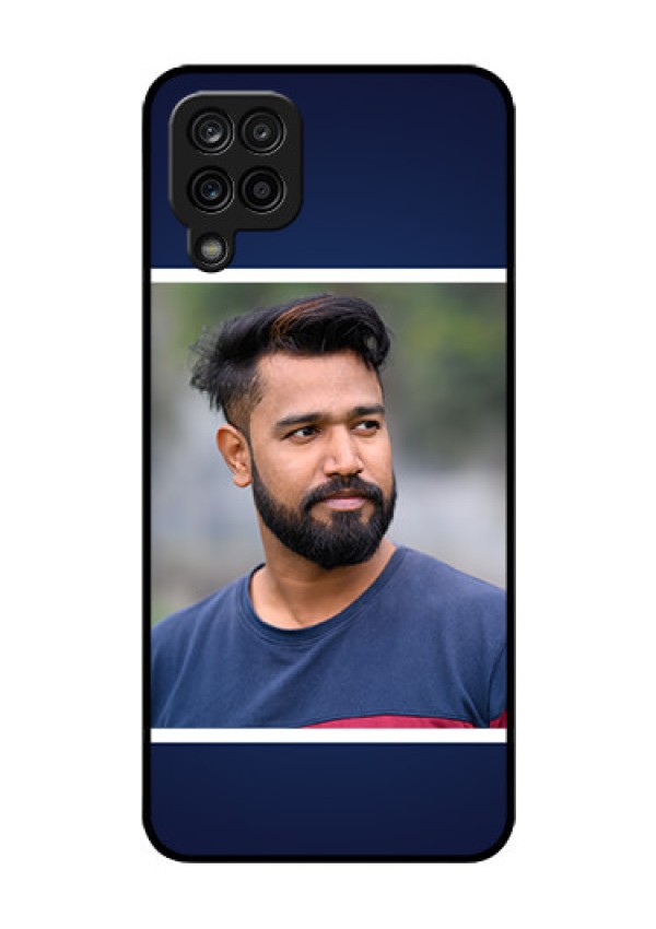 Galaxy F12 Personalized Glass Phone Case - Simple Royal Blue Design