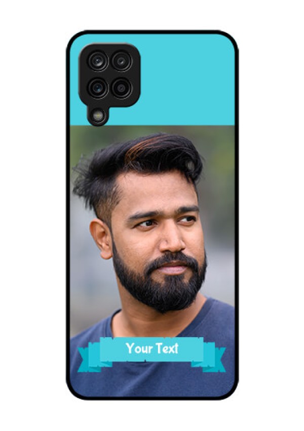 Galaxy F12 Personalized Glass Phone Case - Simple Blue Color Design