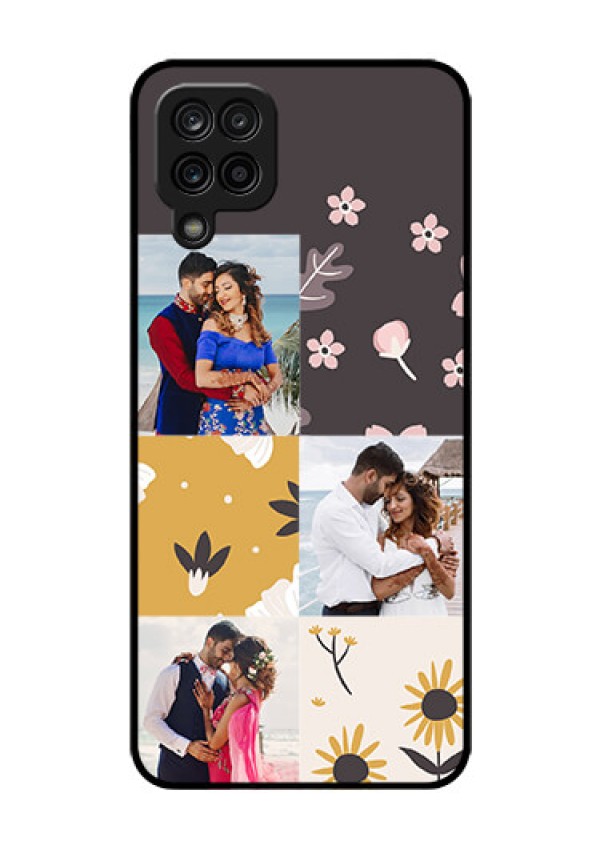 Galaxy F12 Photo Printing on Glass Case - 3 Images with Floral Design