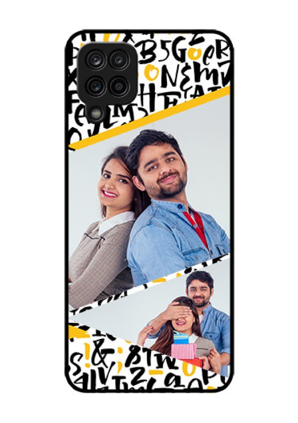 Galaxy F12 Custom Glass Mobile Case - Letters Pattern Design