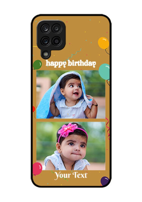 Galaxy F12 Personalized Glass Phone Case - Image Holder with Birthday Celebrations Design