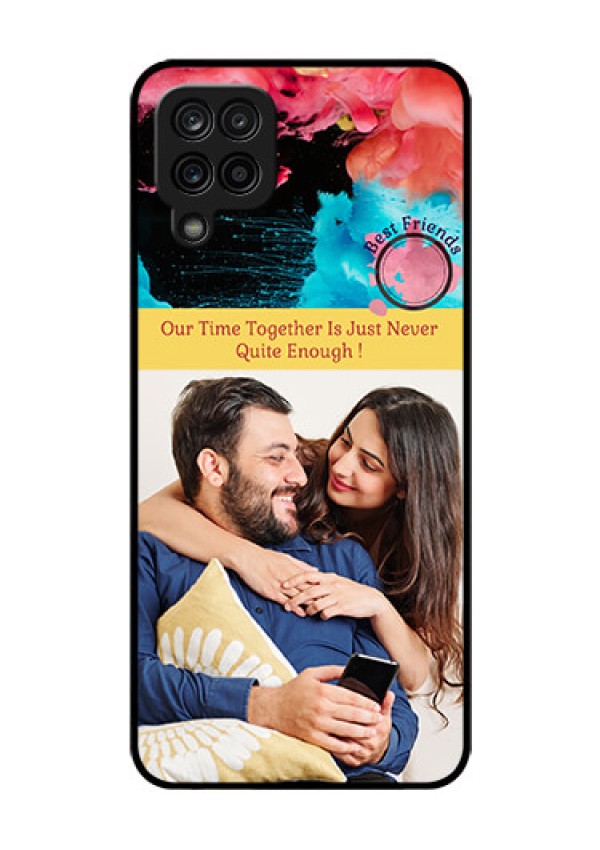 Galaxy F12 Custom Glass Mobile Case - Quote with Acrylic Painting Design