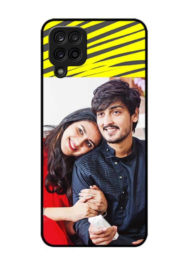 Galaxy F12 Photo Printing on Glass Case - Yellow Abstract Design