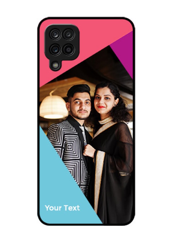 Galaxy F12 Custom Glass Mobile Case - Stacked Triple colour Design