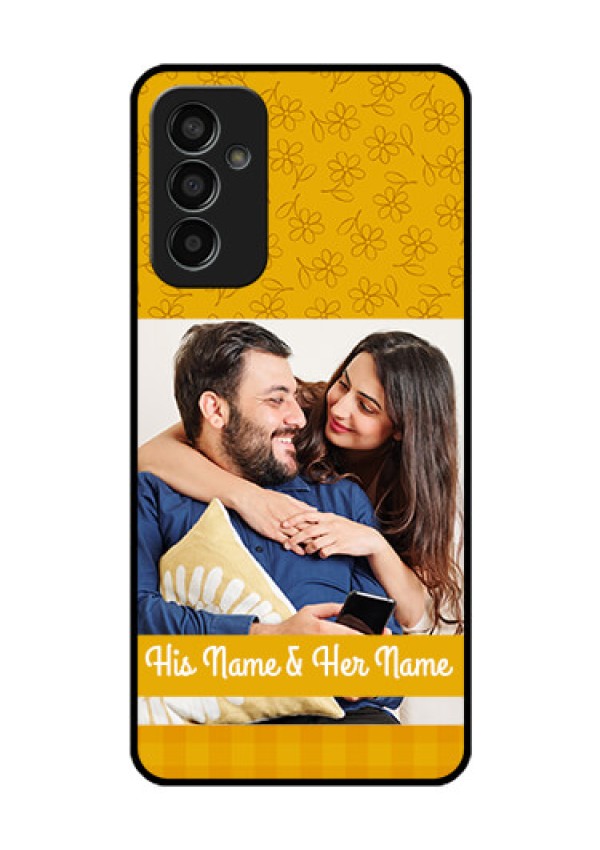 Galaxy F13 Custom Glass Mobile Case - Yellow Floral Design