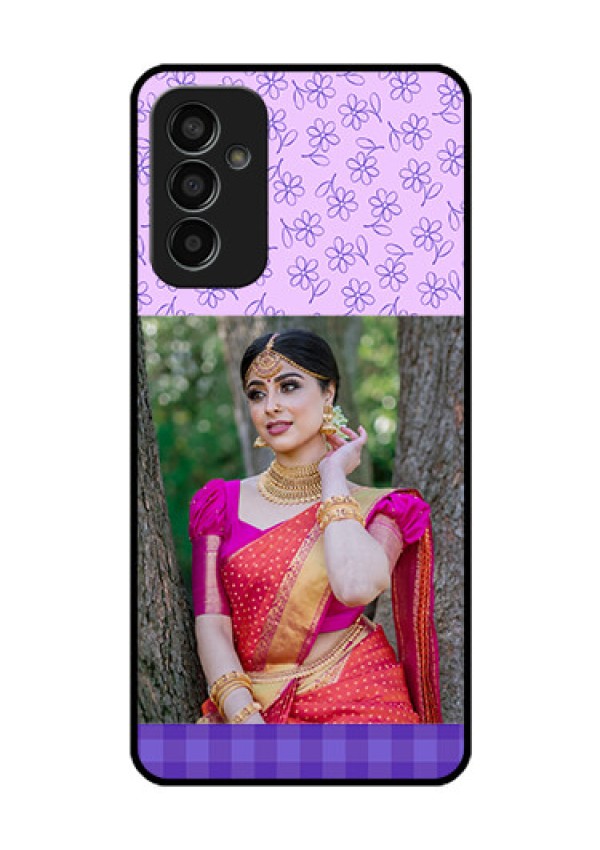 Galaxy F13 Custom Glass Phone Case - Purple Floral Design