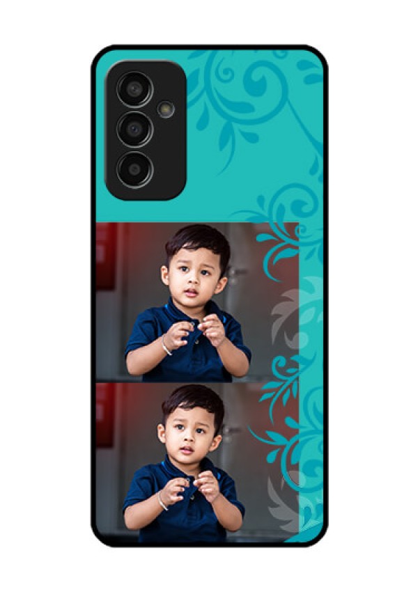 Galaxy F13 Personalized Glass Phone Case - with Photo and Green Floral Design