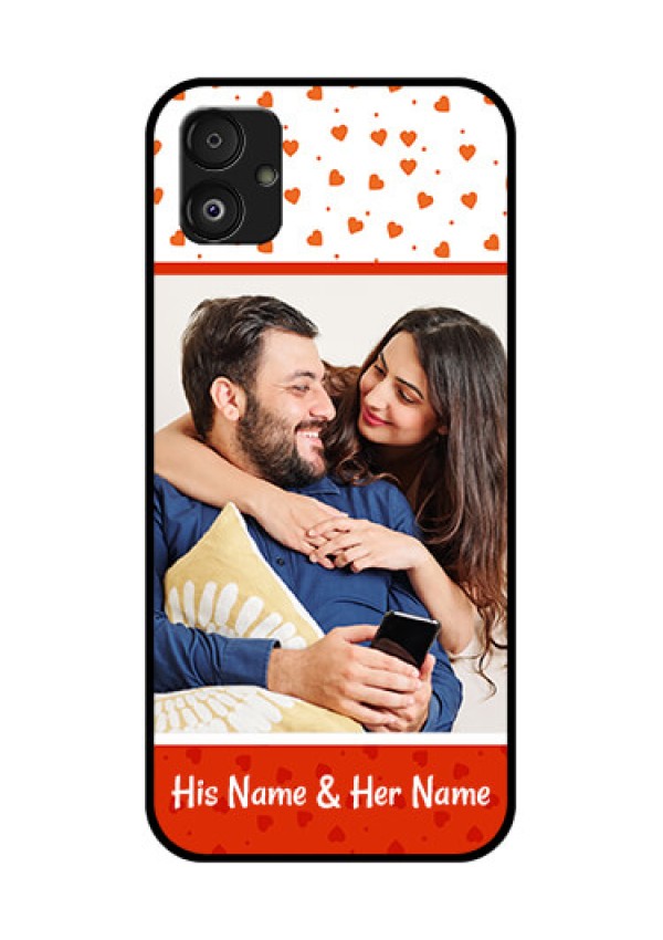 Samsung Galaxy F14 5G Custom Glass Phone Case - Orange Love Symbol Design