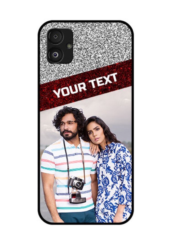 Samsung Galaxy F14 5G Personalized Glass Phone Case - Image Holder with Glitter Strip Design
