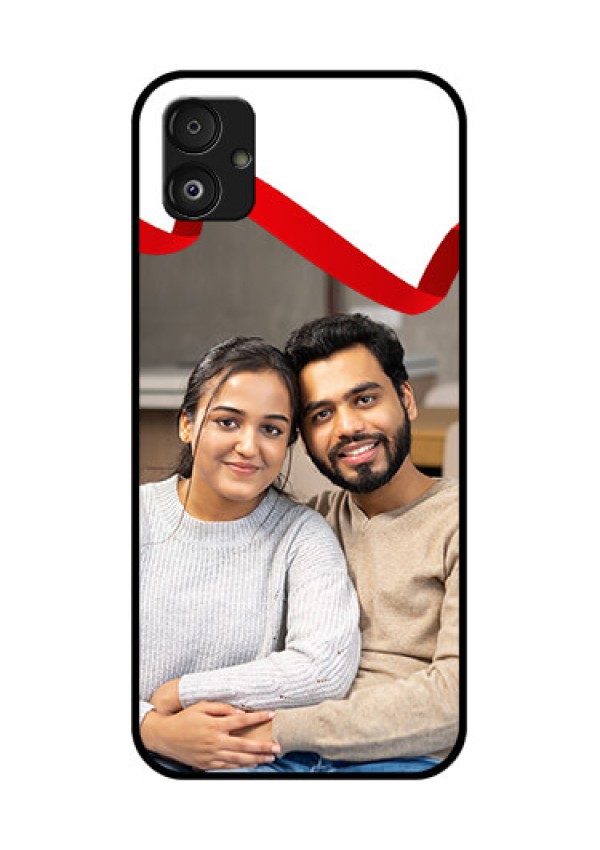 Samsung Galaxy F14 5G Photo Printing on Glass Case - Red Ribbon Frame Design