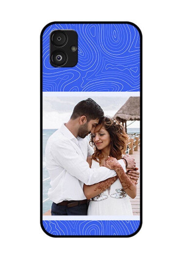 Samsung Galaxy F14 5G Custom Glass Mobile Case - Curved line art with blue and white Design