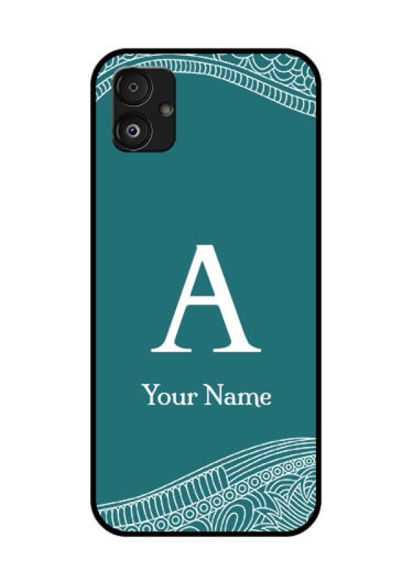 Samsung Galaxy F14 5G Personalized Glass Phone Case - line art pattern with custom name Design