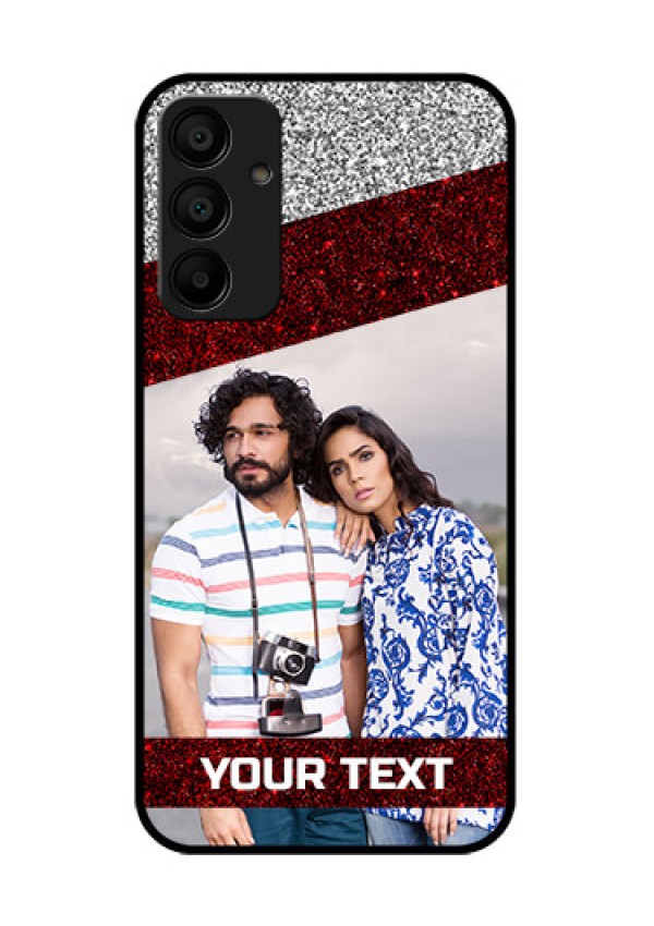 Galaxy F15 5G Custom Glass Phone Case - Image Holder With Glitter Strip Design