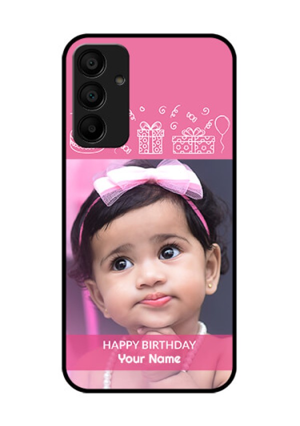 Galaxy F15 5G Custom Glass Phone Case - With Birthday Line Art Design