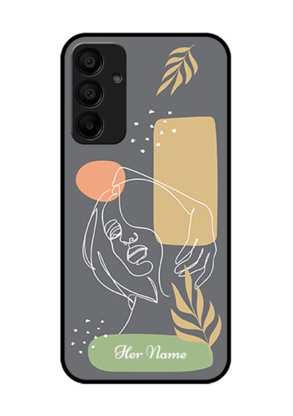 Galaxy F15 5G Custom Glass Phone Case - Gazing Woman Line Art Design