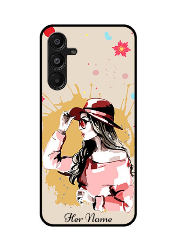 Galaxy F16 5G Custom Glass Phone Case - Women With Pink Hat Design