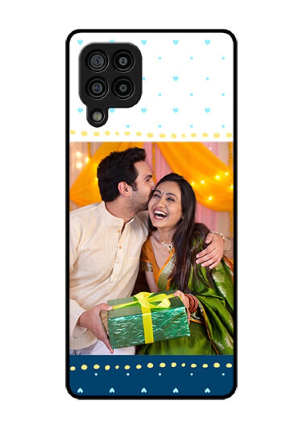 Galaxy F22 Personalized Glass Phone Case  - White and Blue Abstract Design