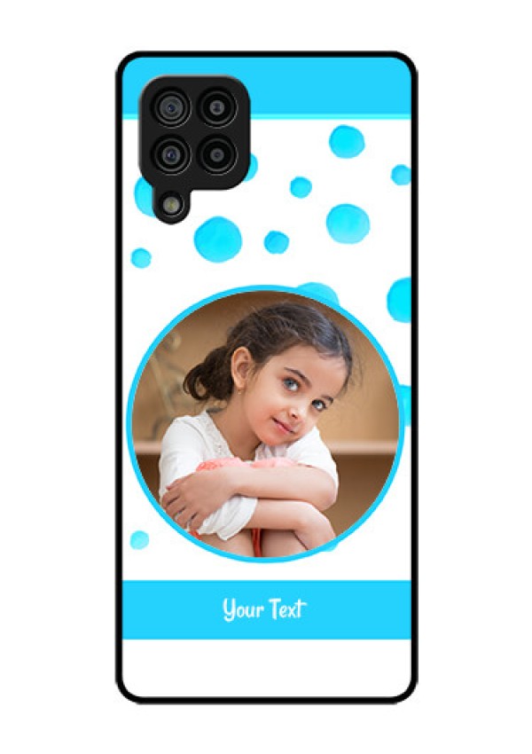 Galaxy F22 Photo Printing on Glass Case  - Blue Bubbles Pattern Design