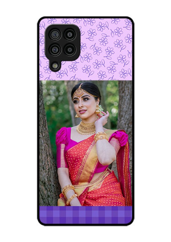 Galaxy F22 Custom Glass Phone Case  - Purple Floral Design