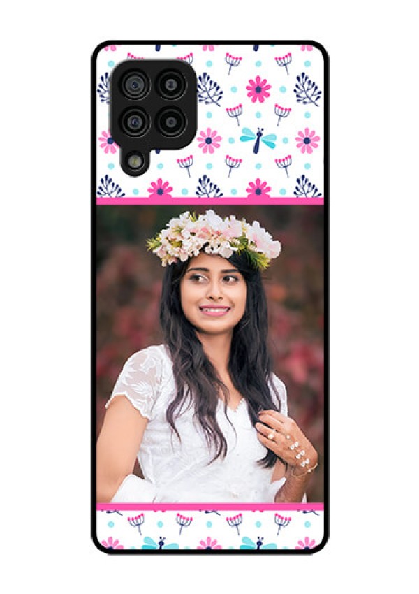 Galaxy F22 Photo Printing on Glass Case  - Colorful Flower Design