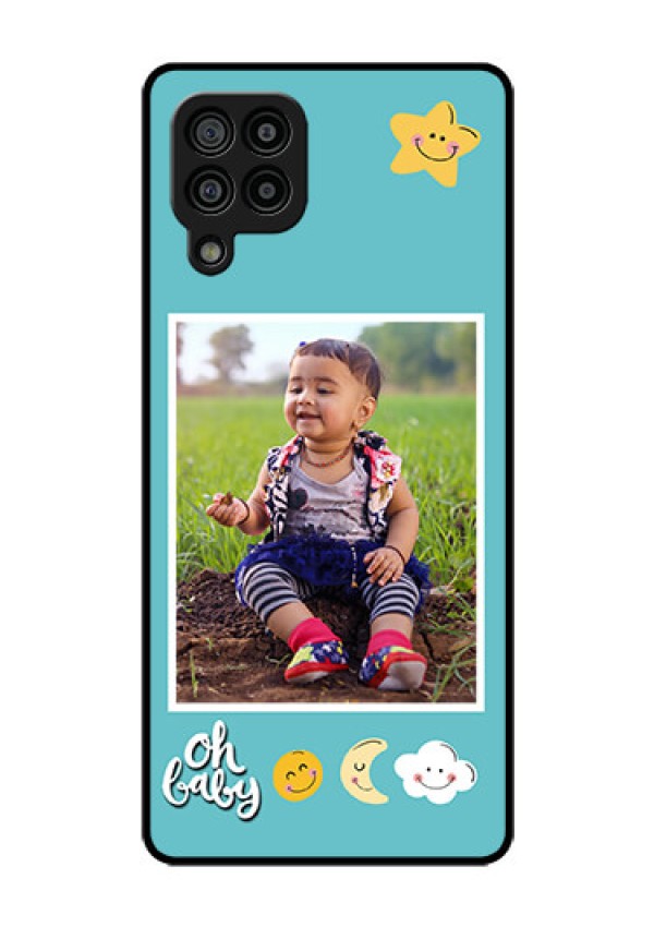 Galaxy F22 Personalized Glass Phone Case  - Smiley Kids Stars Design
