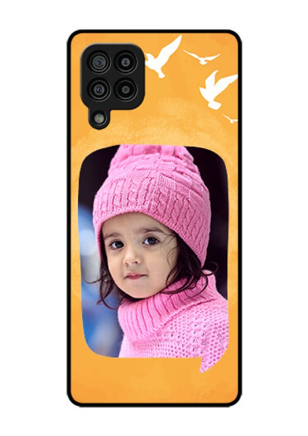 Galaxy F22 Personalized Glass Phone Case  - Water Color Design with Bird Icons