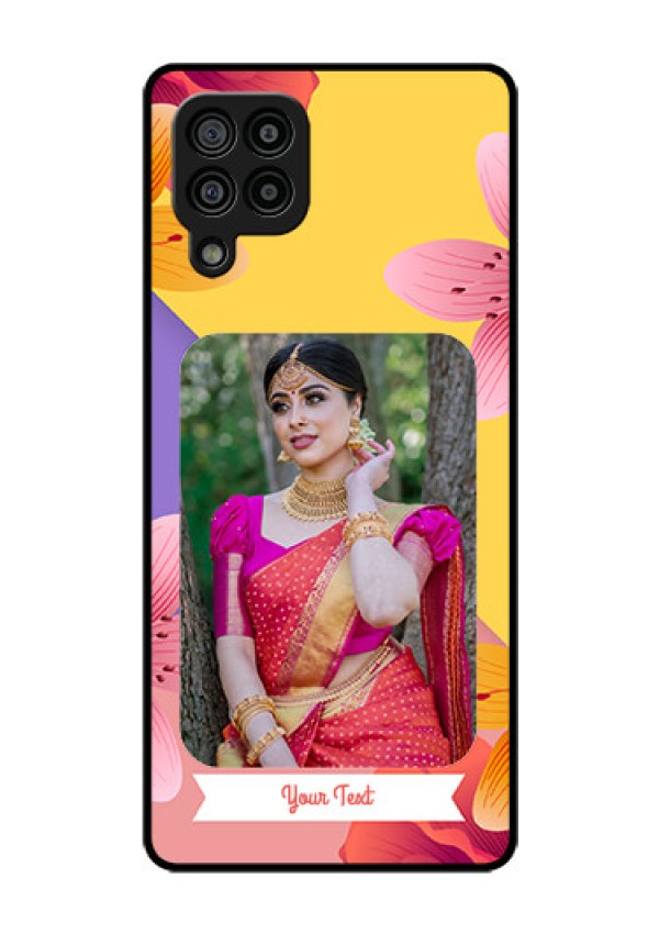 Galaxy F22 Custom Glass Mobile Case  - 3 Image With Vintage Floral Design