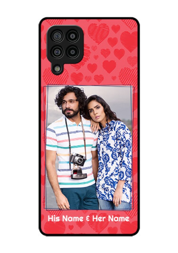 Galaxy F22 Photo Printing on Glass Case  - with Red Heart Symbols Design