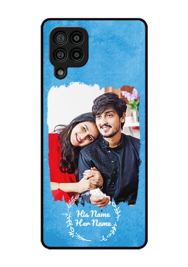 Galaxy F22 Custom Glass Phone Case - Blue Color Vintage Design