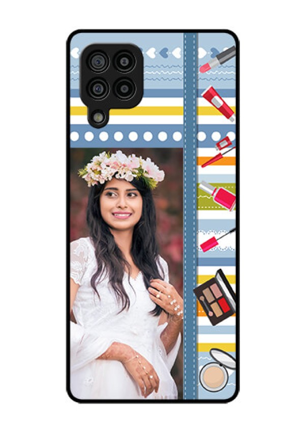Galaxy F22 Personalized Glass Phone Case  - Makeup Icons Design
