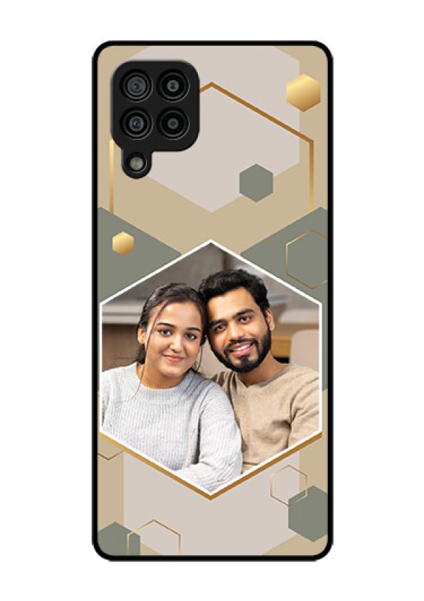 Galaxy F22 Photo Printing on Glass Case - Stylish Hexagon Pattern Design