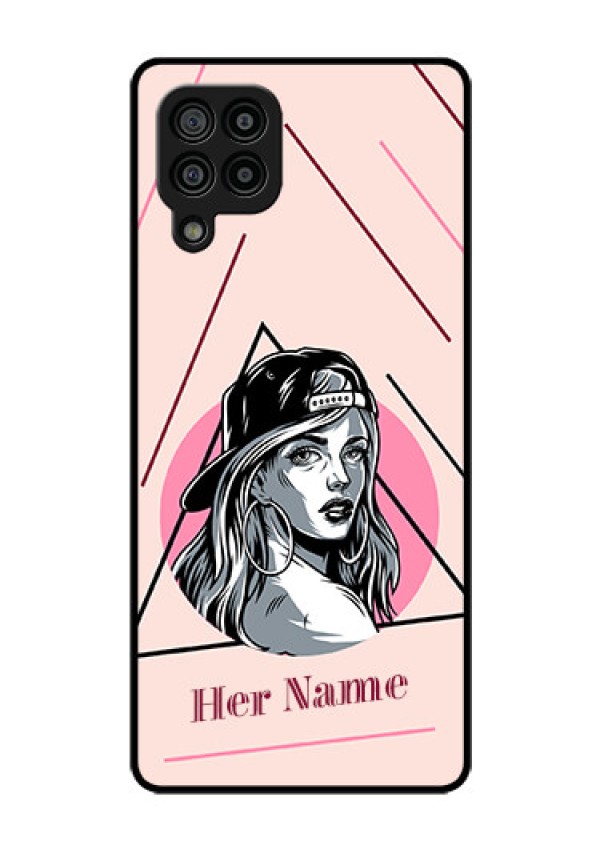 Galaxy F22 Personalized Glass Phone Case - Rockstar Girl Design
