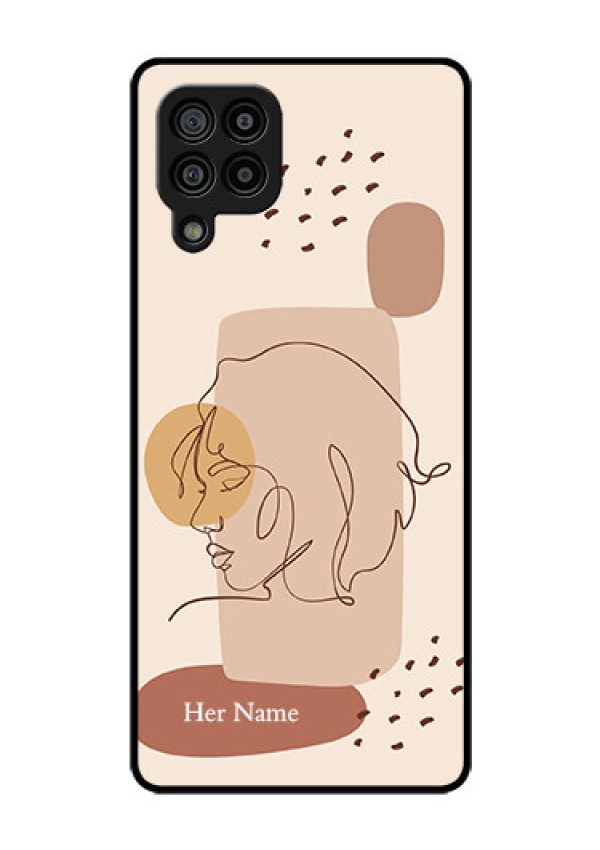 Galaxy F22 Photo Printing on Glass Case - Calm Woman line art Design