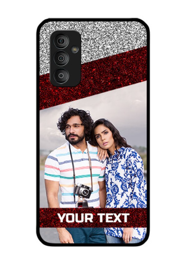 Galaxy F23 5G Personalized Glass Phone Case - Image Holder with Glitter Strip Design