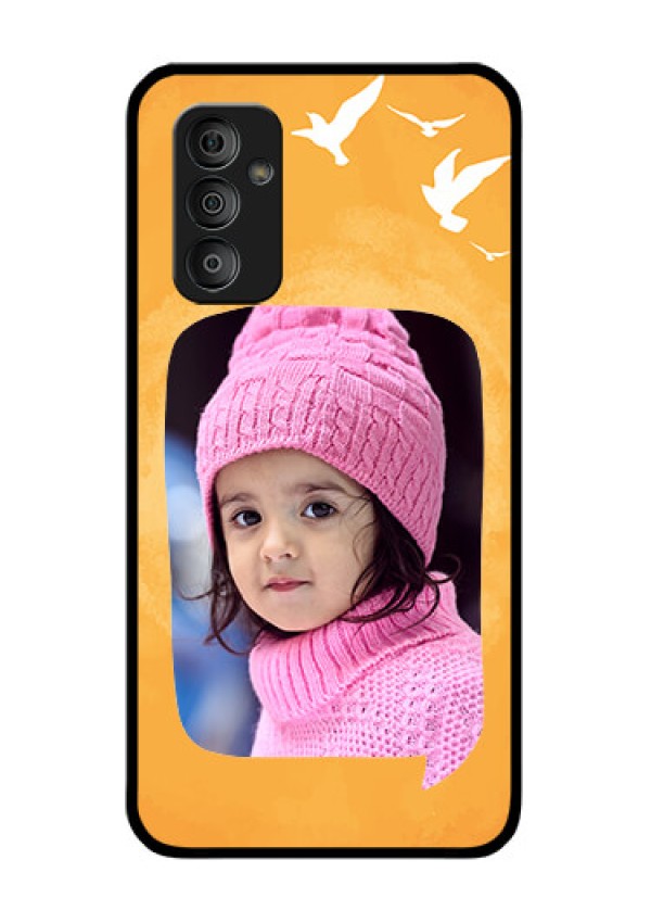 Galaxy F23 5G Personalized Glass Phone Case - Water Color Design with Bird Icons