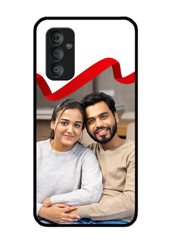 Galaxy F23 5G Photo Printing on Glass Case - Red Ribbon Frame Design