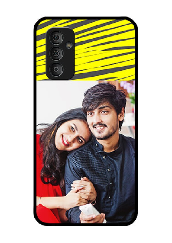 Galaxy F23 5G Photo Printing on Glass Case - Yellow Abstract Design