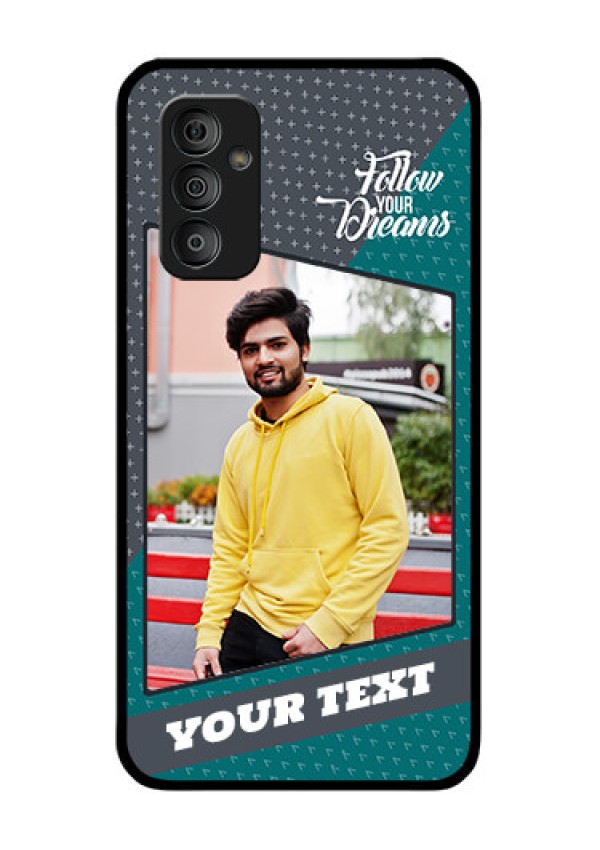 Galaxy F23 5G Personalized Glass Phone Case - Background Pattern Design with Quote