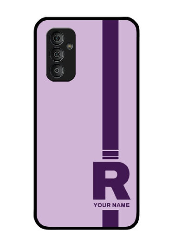 Galaxy F23 Photo Printing on Glass Case - Simple dual tone stripe with name Design