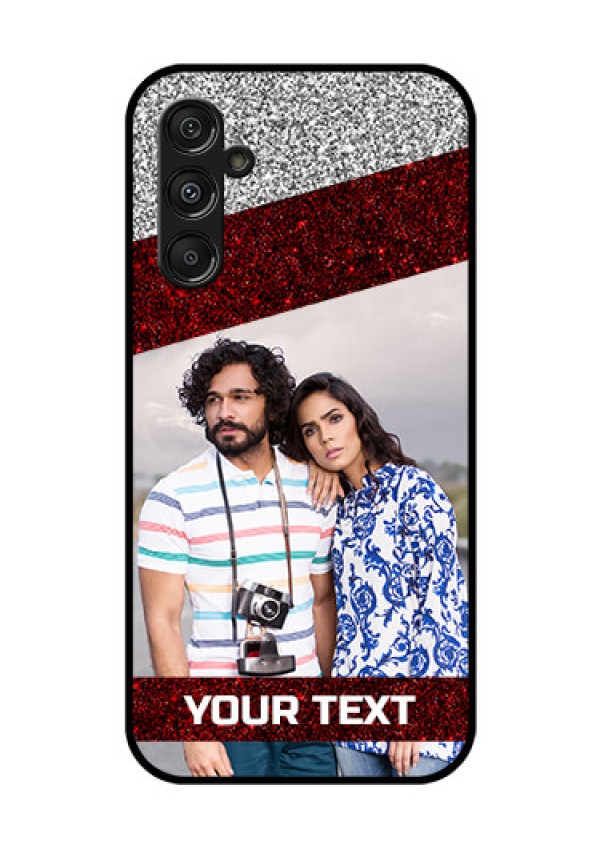 Galaxy F34 5G Custom Glass Phone Case - Image Holder With Glitter Strip Design