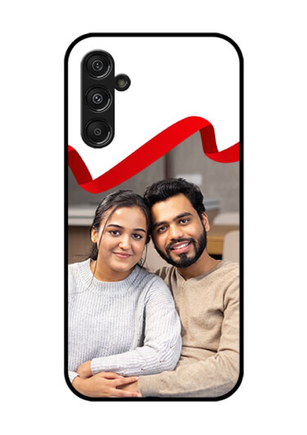 Galaxy F34 5G Custom Glass Phone Case - Red Ribbon Frame Design