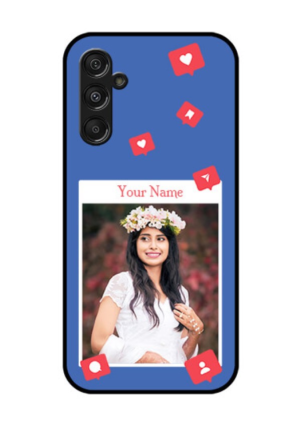 Galaxy F34 5G Custom Glass Phone Case - Like Share And Comment Design