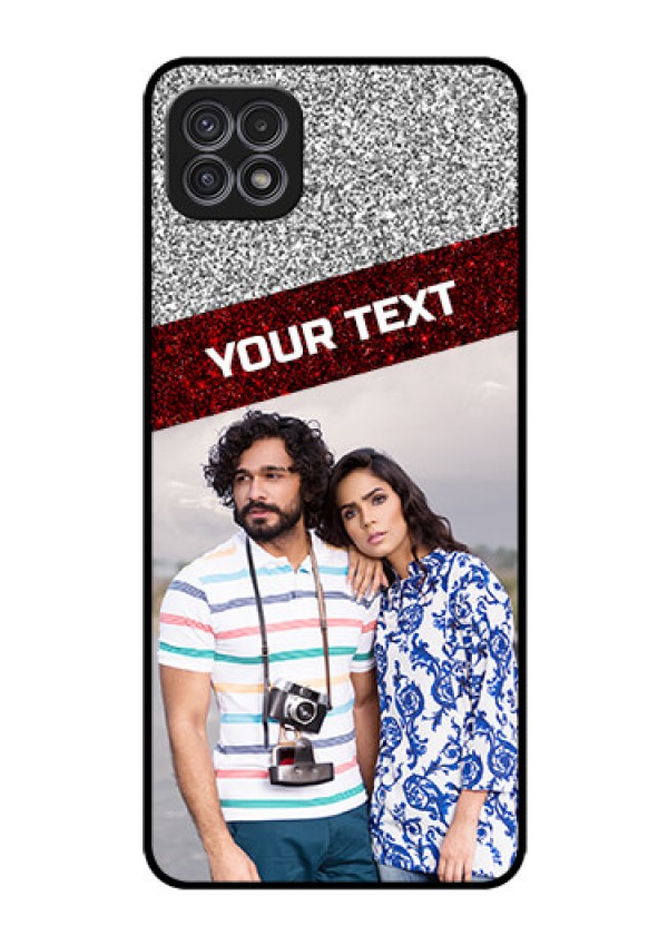 Galaxy F42 5G Personalized Glass Phone Case  - Image Holder with Glitter Strip Design