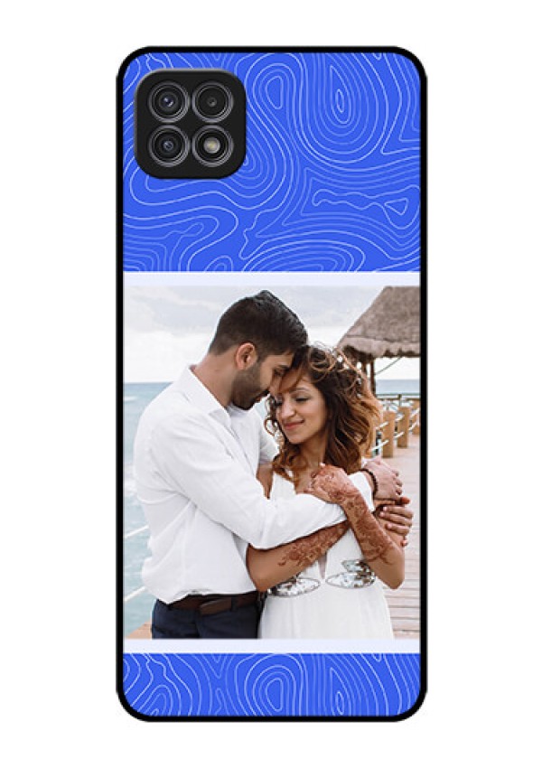 Galaxy F42 5G Custom Glass Mobile Case - Curved line art with blue and white Design