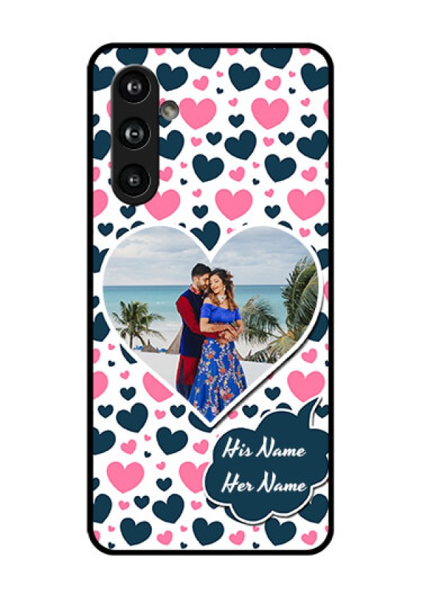 Samsung Galaxy F54 5G Custom Glass Phone Case - Pink & Blue Heart Design