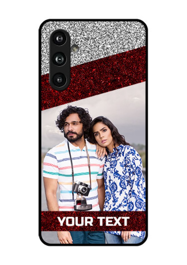 Samsung Galaxy F54 5G Custom Glass Phone Case - Image Holder With Glitter Strip Design