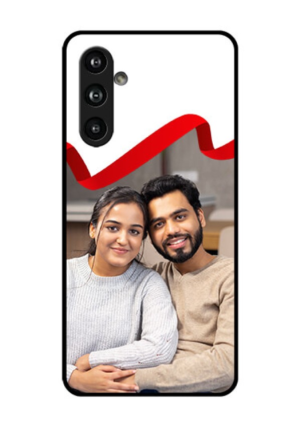 Samsung Galaxy F54 5G Custom Glass Phone Case - Red Ribbon Frame Design